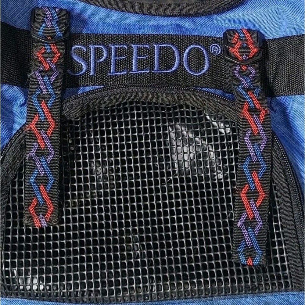 Vintage Y2K Speedo Large Blue Backpack Book Bag Swim Bag Sports Tribal Straps - Picture 5 of 8